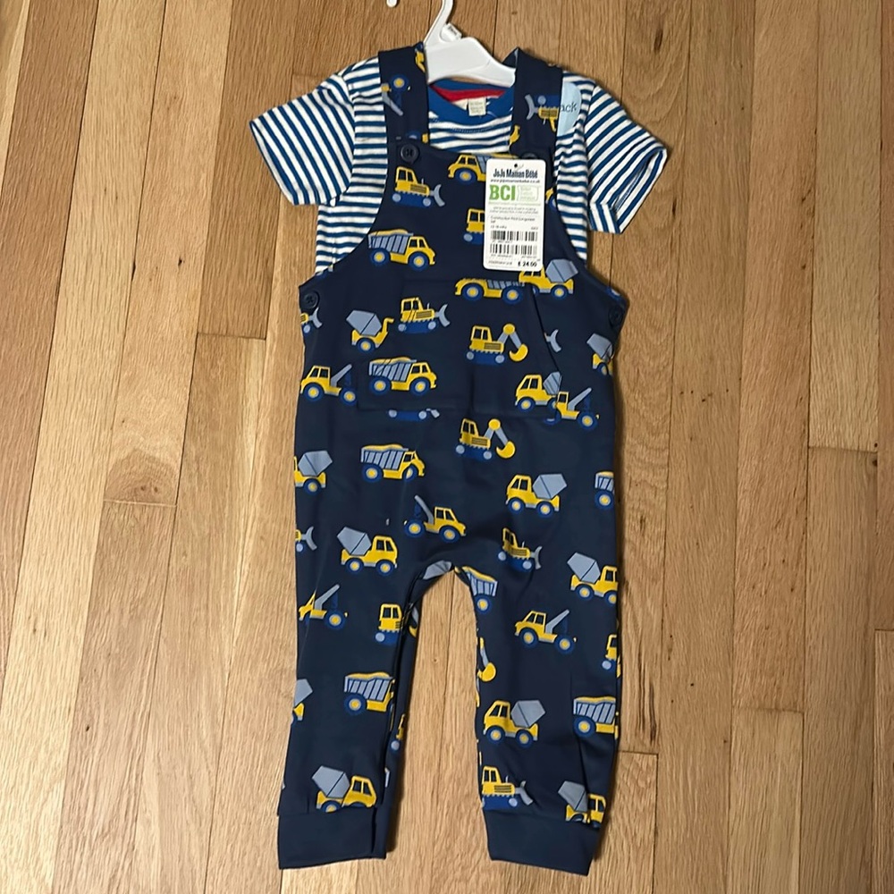 Jojo maman Bebe construction print dungarees set 12-18mos NWT